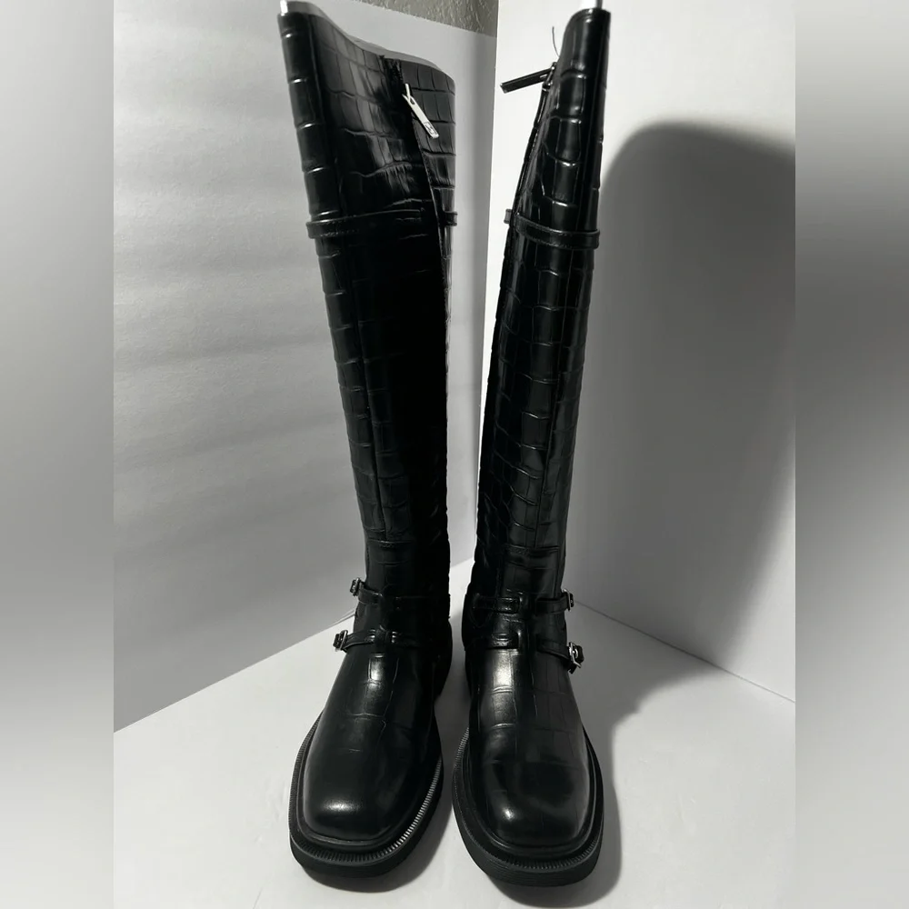 SARTO by Franco Sarto Ainsley Knee High Boots Black Croc Embossed women’s size 5